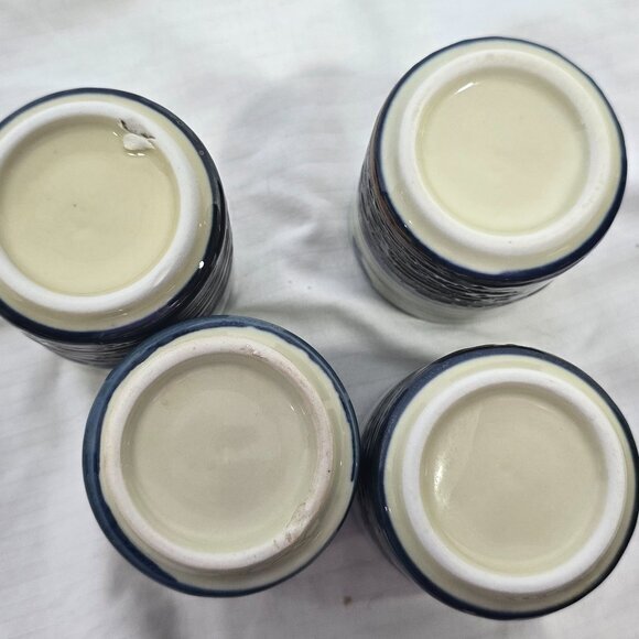 Japanese Yunomi Tea Cups Set‎ 4 Blue Cream Brown Good Hand Painted 3in - Picture 4 of 10
